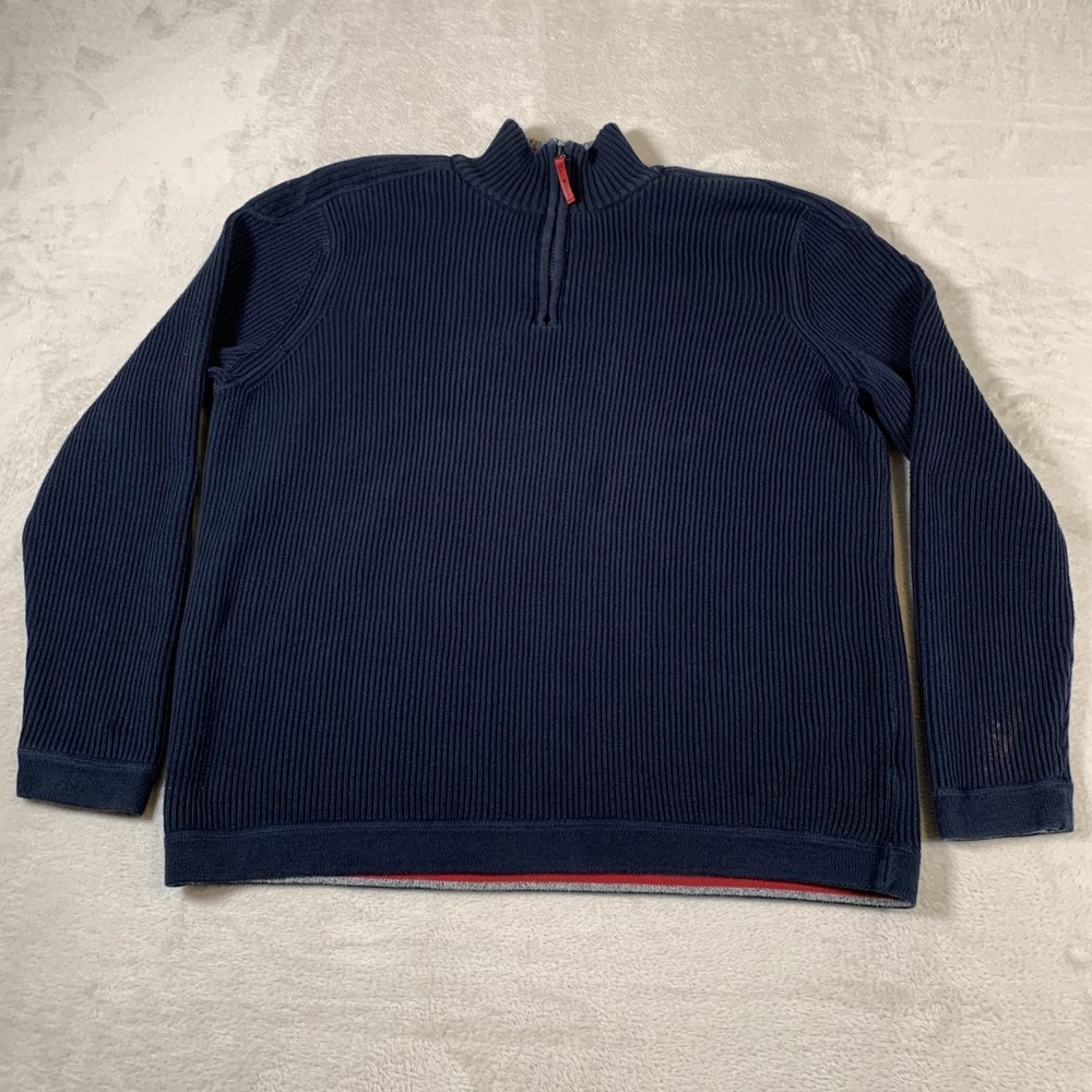 Eddie Bauer Sweater Mens Large Blue Sport Shop Knit Pullover Half Zip Patch Logo
